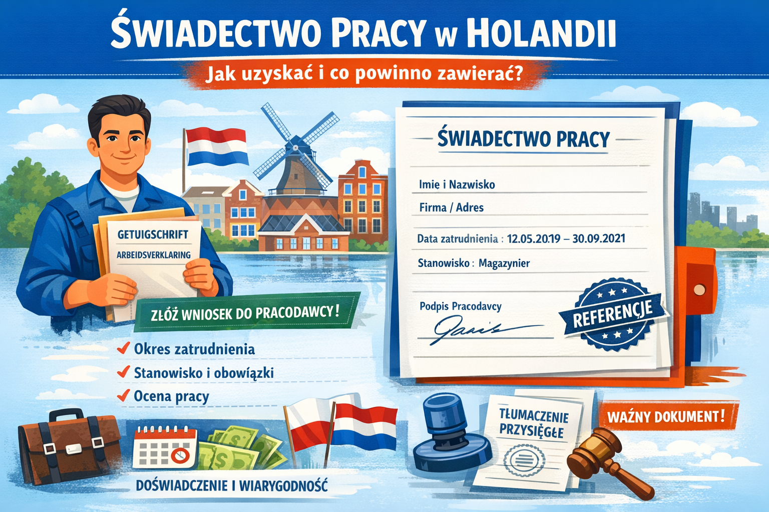Świadectwo pracy w Holandii – jak je uzyskać i co powinno zawierać?